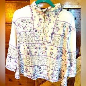POL NWOT PURPLE & CREAM FLORAL LACE& EMBROIDERED PULLOVER